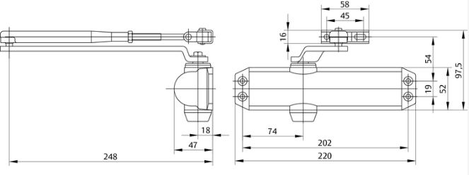 Dveřní zavírač ASSA ABLOY (FAB) DC 120 s lomeným aretačním ramínkem